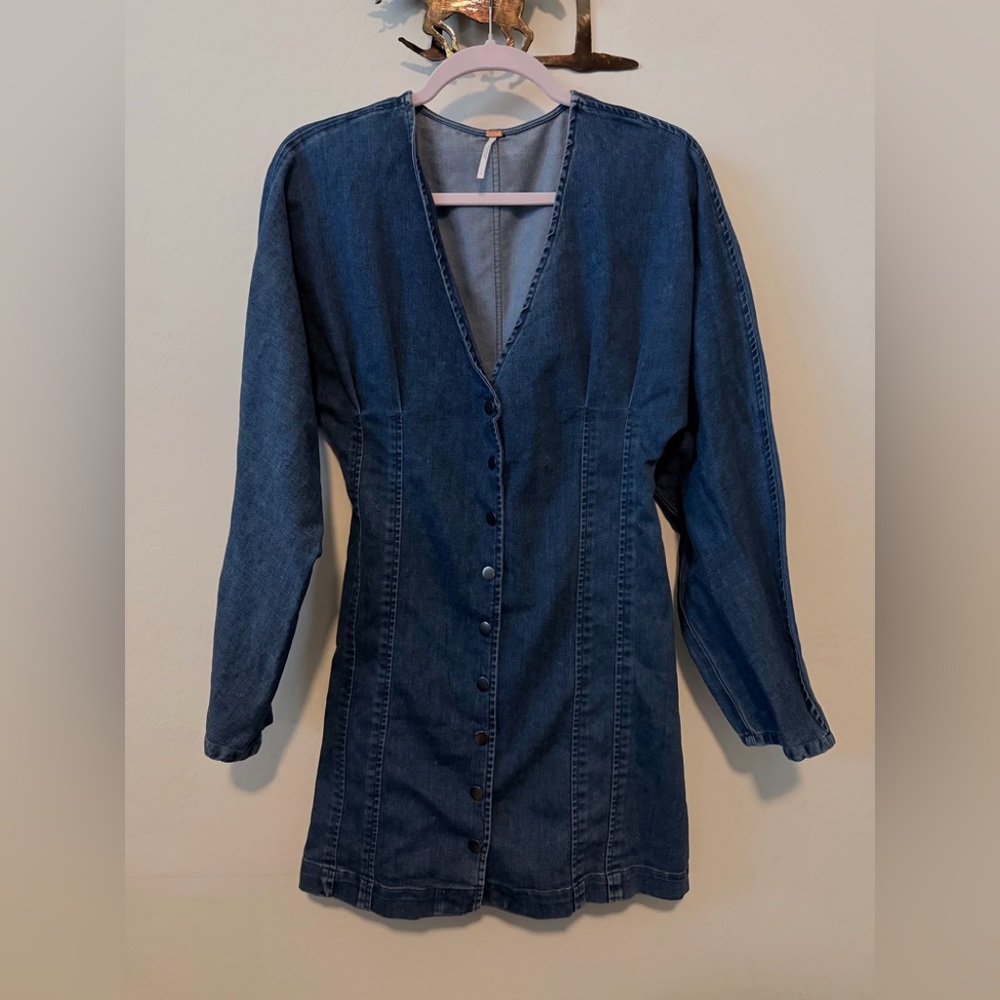 Free People Light Blue Denim Top